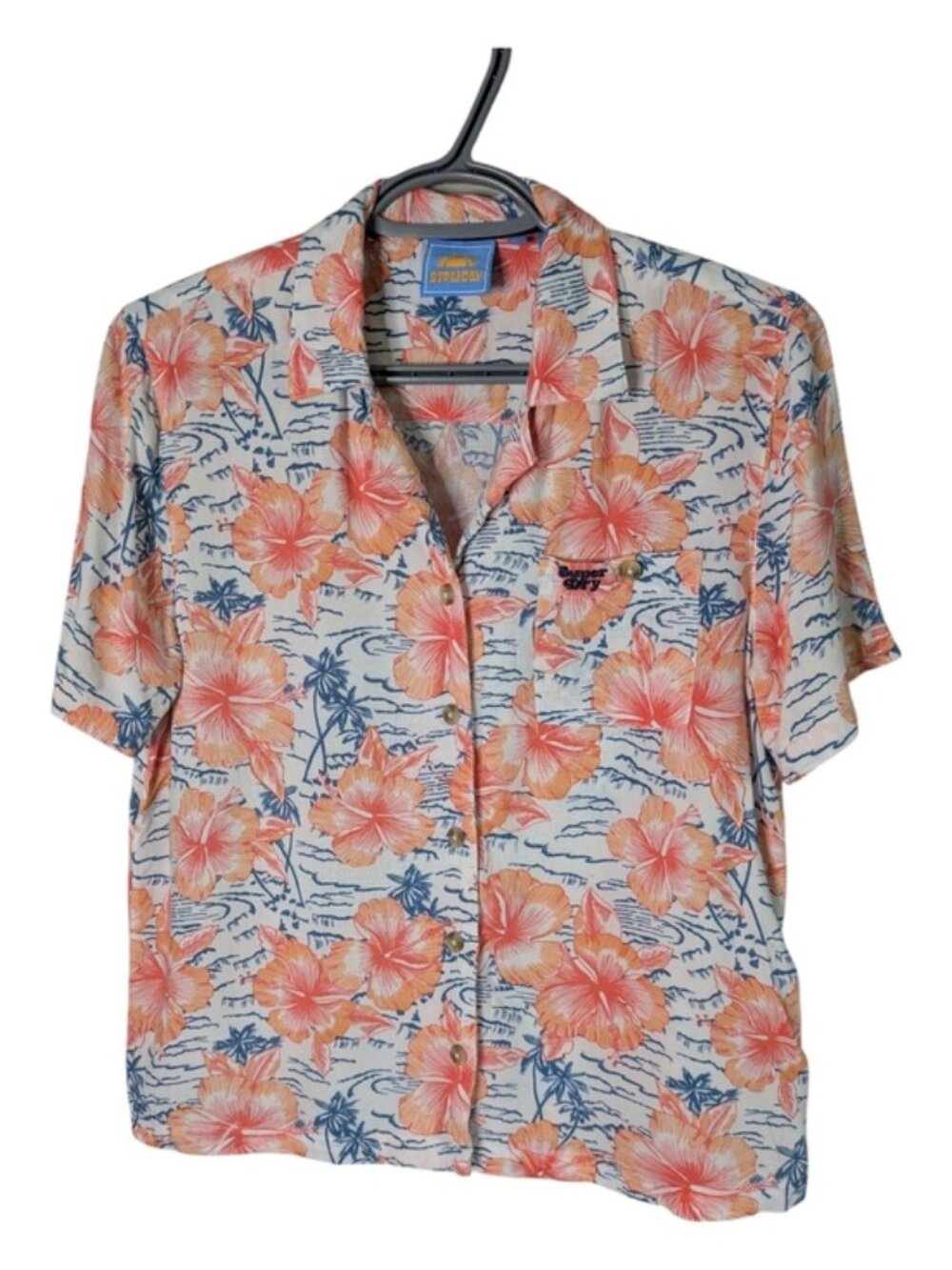Superdry Women's Beach Resort Shirt Hibiscus Navy Size 4